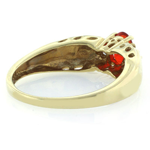 Mexican Fire Cherry Opal Diamond 14k Solid Yellow Gold Ring