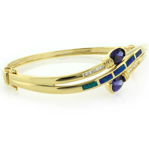 Opal and Tanzanite Gold Plated Sterling Silver Bangle