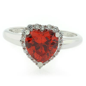 Heart Shape Mexican Fire Cherry Opal Silver Ring