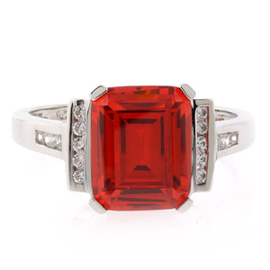 Fire Cherry Opal Emerald Cut Stone Ring