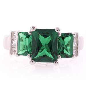 3 Stone Emerald Silver Ring