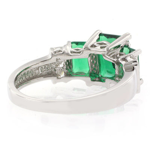 3 Stone Emerald Silver Ring