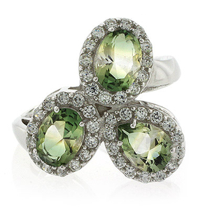 3 Stone Tourmaline Watermelon Sterling Silver Ring