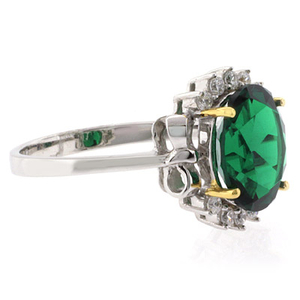 Beautiful Oval Cut Emerald Gold Prong Silver Ring