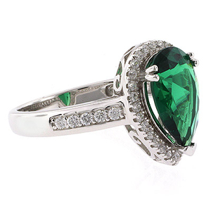 Pear Cut High Quality Emerald Silver Ring