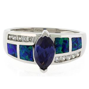 Marquise Cut Tanzanite and Opal Ring