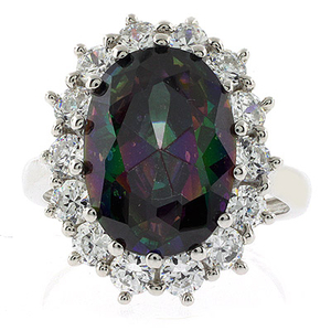 Huge Oval Cut Mystic Topaz Princess Kate Style Silver Ring