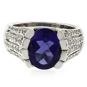 Huge Oval Cut Tanzanite Unisex Silver Ring