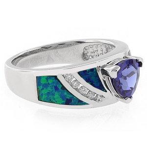 Australian Opal Ring with Trillion Cut Tanzanite