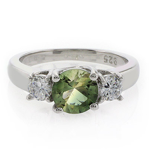 Round Cut Tourmaline Gemstone Silver Engagement Ring