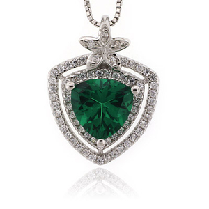 Emerald Trillion Cut Stone Flower Pendant