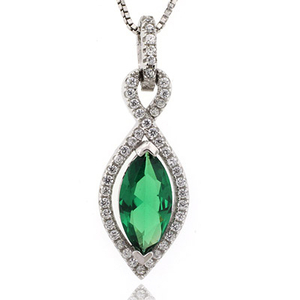 Marquise Cut Emerald Silver Pendant