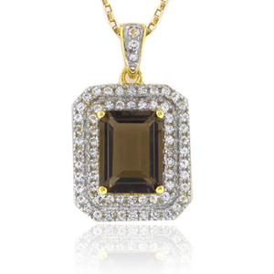 Emerald Cut Smoked Topaz Sterling Silver Pendant