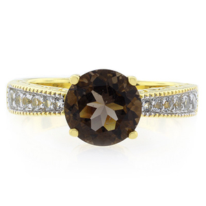 Smoky Topaz Round Cut Stone Sterling Silver Ring