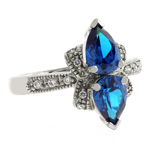 Blue Topaz Silver Ring Pear Cut