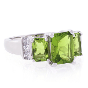 3 Stone Peridot Sterling Silver Ring