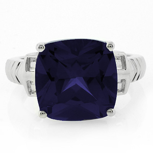 Sapphire Cushion Cut Silver Ring