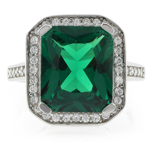 Emerald Cut Micro Pave Emerald Ring