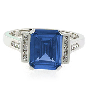 Emerald Cut Blue Topaz Silver Ring