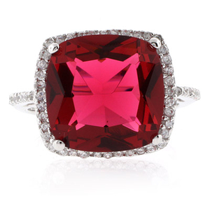 Sterling Silver Cushion Cut Pink Garnet Ring