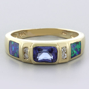 Black Australian Opal Tanzanite Gold Ring