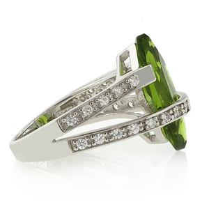 Marquise Cut Peridot Silver Big Heavy Ring
