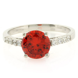 Solitaire with Accents Fire Opal Silver Ring
