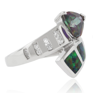 Trillion Cut Mystic Topaz Opal Ring