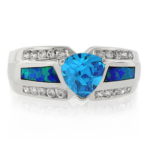 Trillion Cut Blue Topaz Blue Opal Sterling Silver Ring