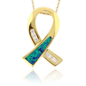 Opal Ribbon Silver Gold Plated Pendant