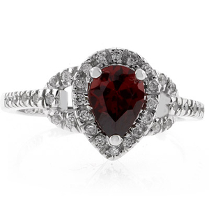 Sterling Silver Pear Cut Red Garnet Ring
