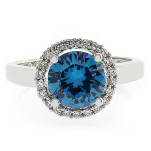 Solitaire With Accents Blue Topaz Silver Ring