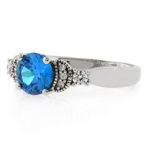 Round Cut Blue Topaz Silver Ring
