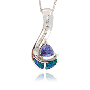 Trillion Cut Tanzanite Opal Silver Pendant