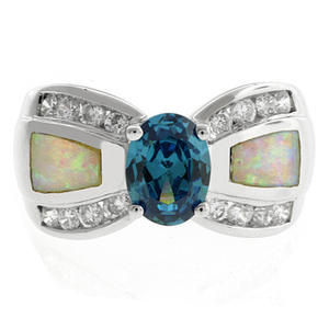 White Opal with Color Changing Alexandrite Silver Ring