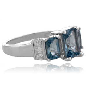 3 Emerald Cut Aquamarine Silver Ring
