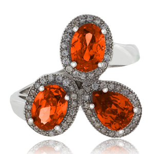3 Oval Cut Fire Cherry Opal .925 Sterling Silver Ring