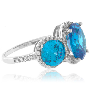 3 Stone Blue Topaz Sterling Silver Ring