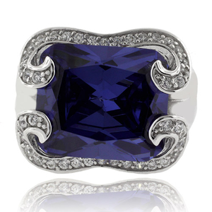 Big Emerald Cut Tanzanite .925 Sterling Silver Ring