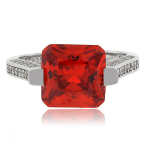 Square-Cut Fire Cherry Opal Sterling Silver Ring