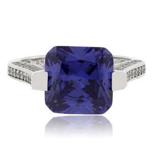 Majestic Princess Cut Tanzanite Silver Ring
