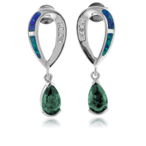 Alexandrite With Australian Opal Silver Earrings