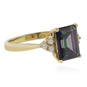 Emerald Cut Mystic Topaz Silver Gold Plated Ring