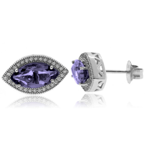Marquise Cut Alexandrite Silver Earrings