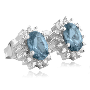 Aquamarine Oval Cut Framed Silver Earrings