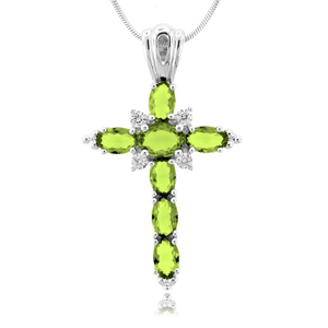 Peridot Cross Sterling Silver Pendant