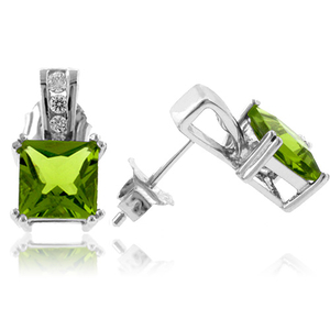 Princess Cut Peridot Sterling Silver Earrings