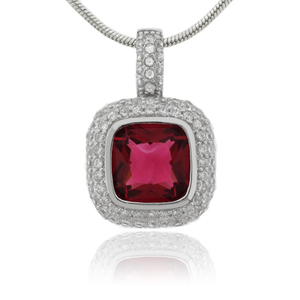 Cushion Cut Tourmaline Silver Pendant
