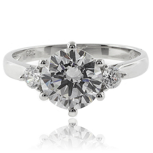 3 Stone Sterling Silver Engagement Ring