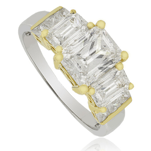 3 Emerald Cut Stone Silver Engagement Ring